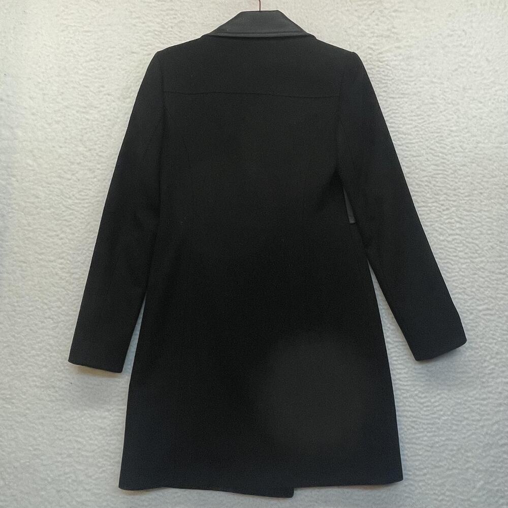 Express Motorcycle Coat Womens XS Black Wool Faux Leather Jacket Long Zip Moto - Picture 2 of 12